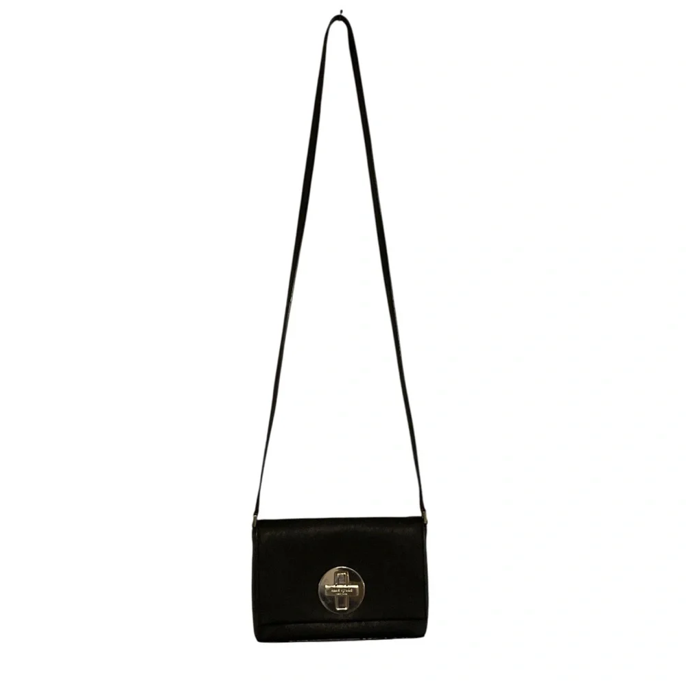 Kate Spade NY Black SAFFIANO Leather cross‎ Bag with Gold Accents